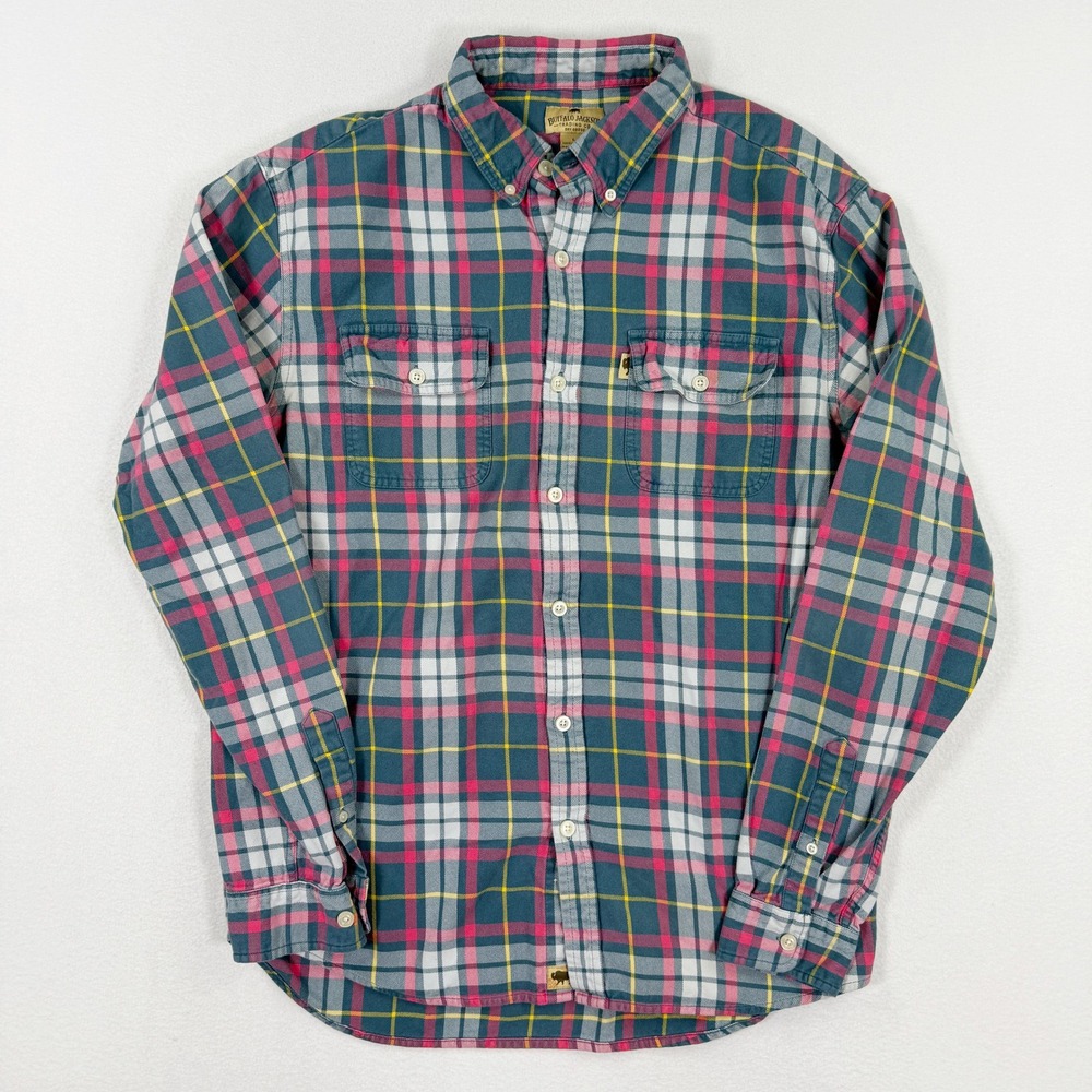 Buffalo Jackson Trading Mens‎ Flannel Shirt Size L Blue/Pink Plaid